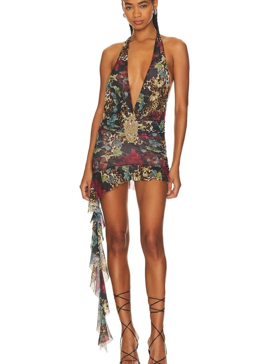 Jaded London Dresses & Skirts - Jaded London Multicolor Floral & Leopard Print Mini Dress